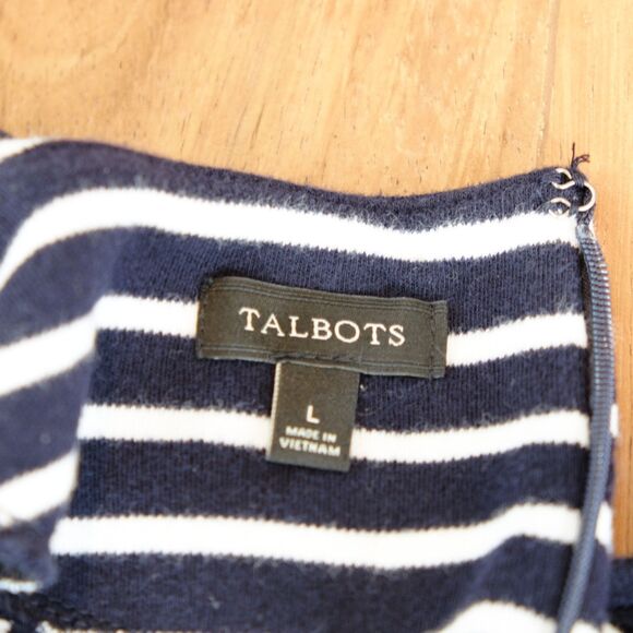 Talbots Sleeveless 100% Cotton Striped Black & White Pockets Dress Sz L - Picture 4 of 14